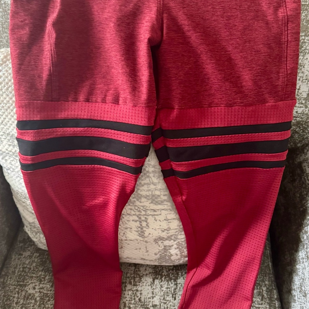 Bombshell Sportswear Red and Black Leggings with Striped Detail